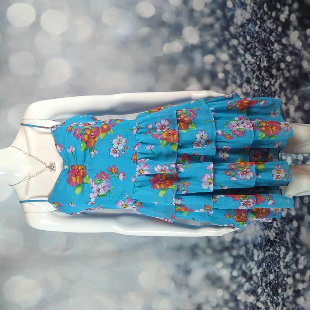 Aeropostale sz L Juniors Floral Spaghetti Strap Dress with Tiered Ruffled Layers